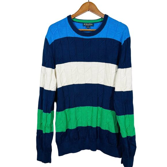 Vintage 90s Brooks Brothers Crew Neck Sweater Lightweight Stripe Block - XXL - Picture 1 of 6